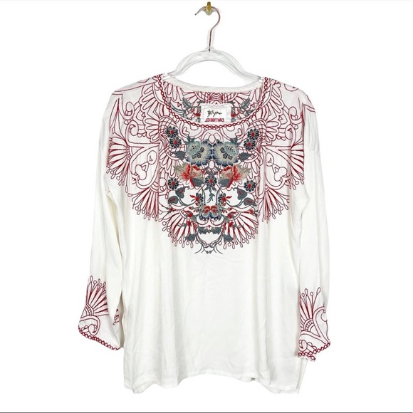 Johnny Was Biya Adira Floral Embroidered Satin Blouse Top XS‎ - Picture 1 of 10